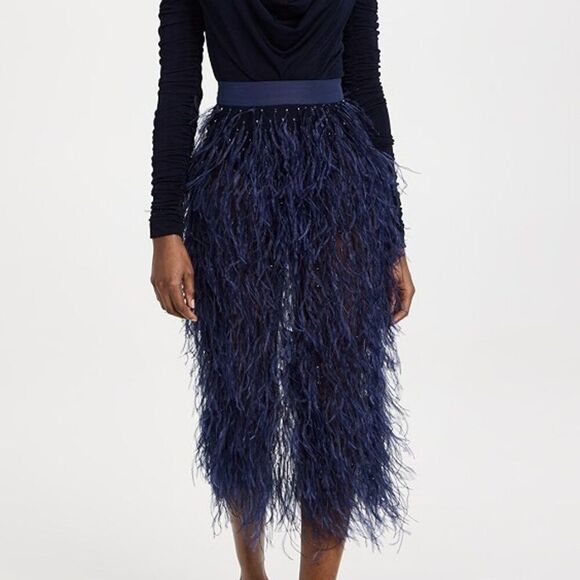 ALIÉTTE Ostrich Feather Midi Skirt  Ostrich Feather Midi Skirt 4 - Picture 1 of 8